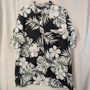 Rima Hawaiian Shirt Mens XLarge Black White Floral Print